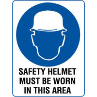 300x225mm - Poly - Safety Helmet Must be Worn in This Area