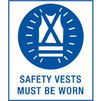 300x140mm - Self Adhesive - Safety Vests Must be Worn in This Area