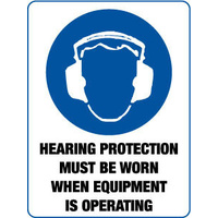 140x120mm - Self Adhesive - Pkt of 4 - Hearing Protection Must be Worn when Equipment is Operating