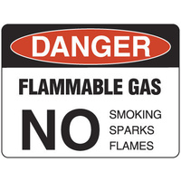 300x225mm - Poly - Danger Flammable Gas No Smoking Sparks Flames