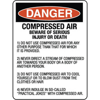 240x180mm - Self Adhesive - Danger Compressed Air Beware of Serious Injury or Death etc.