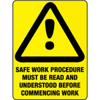 600X400mm - Corflute - Safe Work Procedure Must be Read and Understood Before Commencing Work