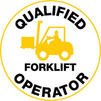 50mm Disc - Self Adhesive - Sheet of 12 - Qualified Forklift Operator Pictogram