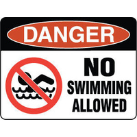 600X400mm - Metal, Class 2 Reflective - Danger No Swimming Allowed (with picto)