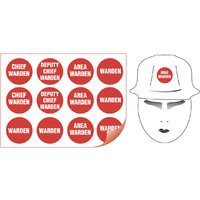 50mm Disc - Self Adhesive - Sheet of 12 - Fire Warden Assorted Hard Hat Labels