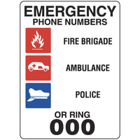 960LSP -- 450x300mm - Poly - Emergency Phone Numbers or Ring 000