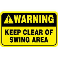 90x55mm - Self Adhesive - Sheet of 10 - Warning Keep Clear of Swing Area