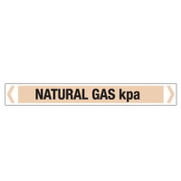 30x380mm - Self Adhesive Pipe Markers - Pkt of 10 - Natural Gas kPa