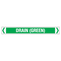 30x380mm - Self Adhesive Pipe Markers - Pkt of 10 - Drain (Green)