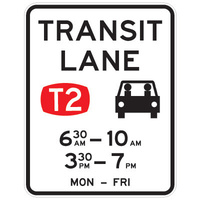R7-7-3 -- 1200x1400mm - AL CL1W - Transit Lane T2 (with Times of Operation) 