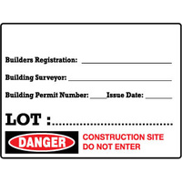 600X400mm - Metal - Builders Registration___  Building Surveyor___ Building Permit Number___ Issue Date___  Lot:___