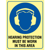 240x180mm - Hearing Protection Must Be Worn In This Area - Luminous