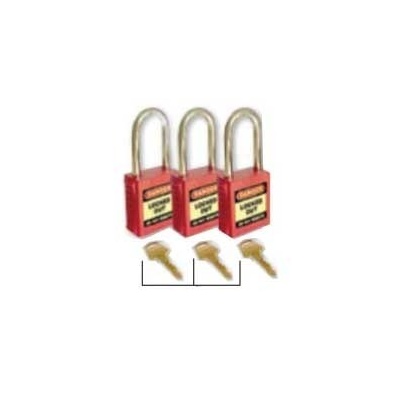 42mm Premium Safety Padlocks - Red - Set of 3 - Keyed Alike