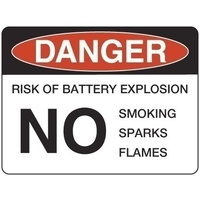 300x225mm - Metal - Danger Risk of Battery Explosion No Smoking Sparks Flames