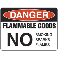 240x180mm - Self Adhesive - Danger Flammable Goods No Smoking Sparks Flames
