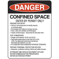 450x300mm - Metal - Danger Confined Space Enter by Permit Only Prepare for Entry etc.