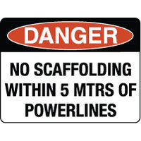 600X400mm - Fluted Board - Danger No Scaffolding Within 5mtrs of Powerlines