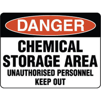 240x180mm - Self Adhesive - Danger Chemical Storage Area Unauthorised Personnel Keep Out
