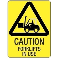 225x225mm - Metal - Off Wall - Caution Forklifts In Use