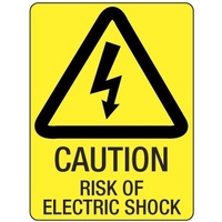 140x120mm - Self Adhesive - Pkt of 4 - Caution Risk of Electric Shock