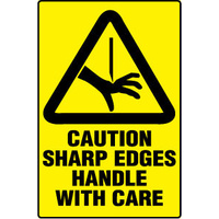 240x180mm - Self Adhesive - Caution Sharp Edges Handle with Care