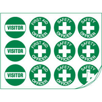 50mm Disc - Self Adhesive - Sheet of 12 - First Aid Assorted Hard Hat Labels