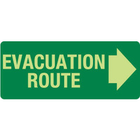 350x140mm - Self Adhesive - Luminous - Evacuation Route (with right arrow)