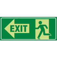350x140mm - Self Adhesive - Luminous - Running Man With Exit and Left Arrow