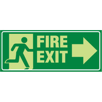 350x140mm - Metal - Luminous - Fire Exit (Running Man Picto) with Arrow Left