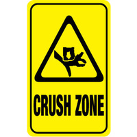 90x55mm - Self Adhesive - Sheet of 10 - Warning Crush Zone