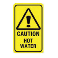 90x55mm - Self Adhesive - Sheet of 10 - Caution Hot Water