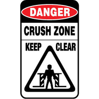 90x55mm - Self Adhesive - Sheet of 10 - Danger Crush Zone Keep Clear