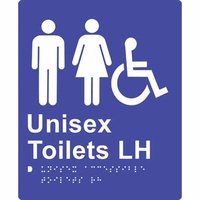 180x220mm - Braille - Anodised Aluminium - Unisex Accessible Toilets (Left Hand)