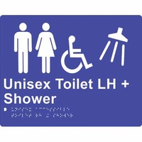280x220mm - Braille - Silver PVC - Unisex Accessible Toilet and Shower (Left Hand)