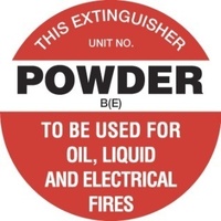 200mm Disc - Self Adhesive - Fire Extinguisher Marker - Powder B(E) (White)