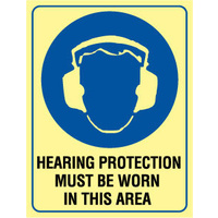 180x240mm - Self Adhesive - Luminous - Hearing Protection Must Be Worn In This Area