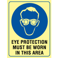 180x240mm - Self Adhesive - Luminous - Eye Protection Must Be Worn In This Area
