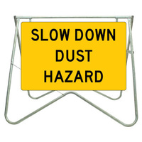 900x600mm - Swing Stand and Sign - Slow Down Dust Hazard 