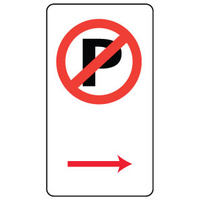 450x225mm - Metal - No Parking Symbol with right arrow