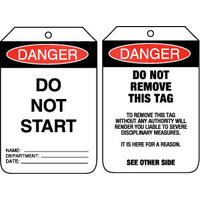 Pkt of 100 Cardboard - Danger Do Not Start