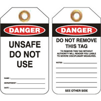 Pkt of 25 Heavy Duty PVC - Danger Unsafe Do Not Use