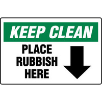 450x300mm - Poly - Keep Clean Place Rubbish Here (with arrow)
