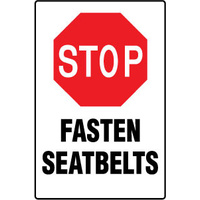 450x300mm - Poly - Stop Fasten Seatbelts