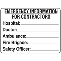 600X400mm - Fluted Board - Emergency Information For Contractors