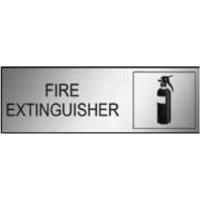 300x100 - Engraved Label - Black/Brushed Aluminium Traffilite - Adhesive Backed - Fire Extinguisher (With Picto)