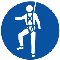 50mm Disc - Self Adhesive - Sheet of 12 - Safety Harness & Fall Arrest Pictogram
