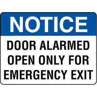 600X400mm - Metal - Notice Door Alarmed Open Only For Emergency Exit