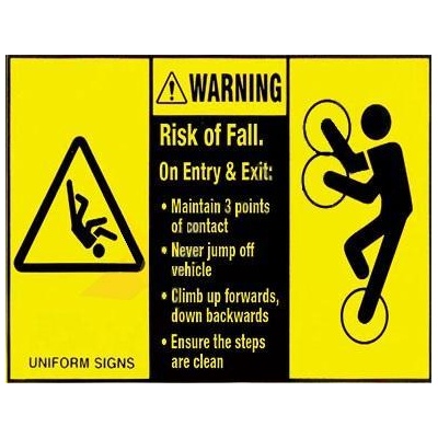 Warning Risk Of Fall on Exit or Entry Maintain 3 Points of Contact