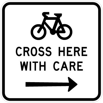 Bicycles Cross Here With Care Right