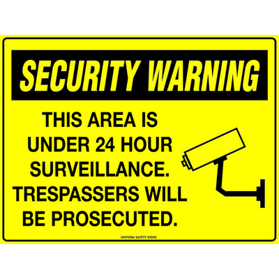 Security Warning This Area is under 24 Hour Surveillance.  Trespassers will be Prosecuted.